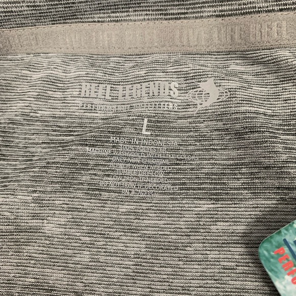 Shirt Reel Legends Short Sleeve Shirt NWT Grey White Stripped Size Large Po… - Picture 7 of 10